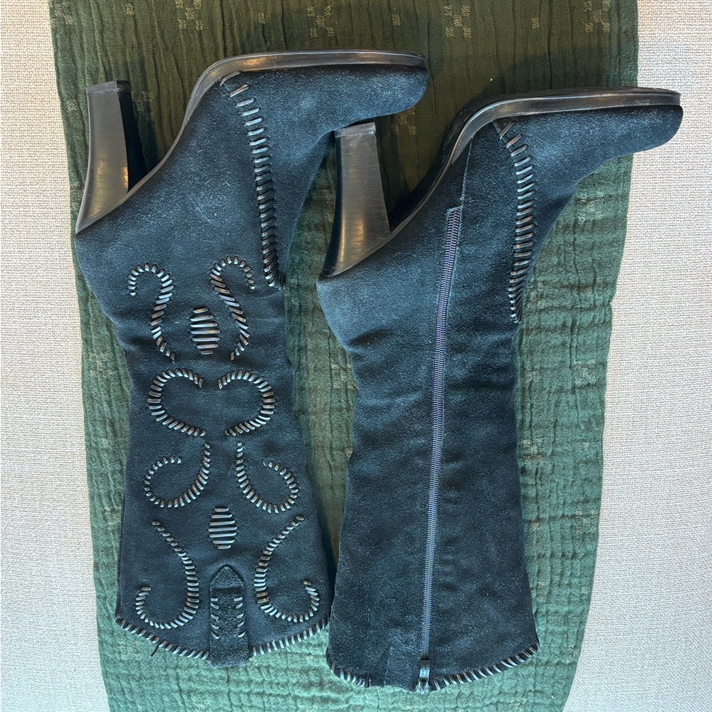 Dolce & Gabbana Suede Embroidered Butterfly Leather Fur Lined Boots 40 025 - Picture 3 of 10